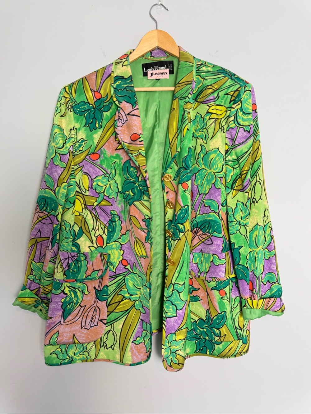 Louis Féraud 100% Silk Botanical Floral Blazer Jacket Art to Wear Vintage Luxe - Picture 4 of 16